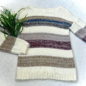 Mystree Fuzzy Striped Pull-Over Sweater - Small